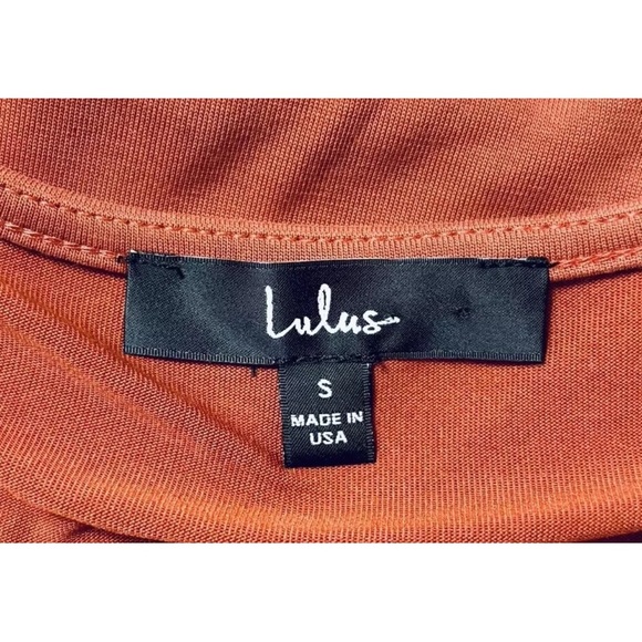 Lulus Women's Rust Orange Long Sleeve Faux Wrap Top Size Small - Picture 2 of 9